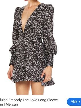 TALULAH Black Floral Deep V-Neck Long Sleeve Mini Dress